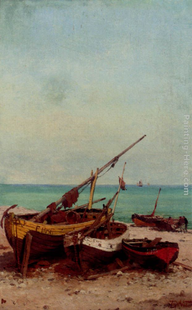 Bateaux de peches sur la plage painting - Theodor Alexander Weber Bateaux de peches sur la plage art painting